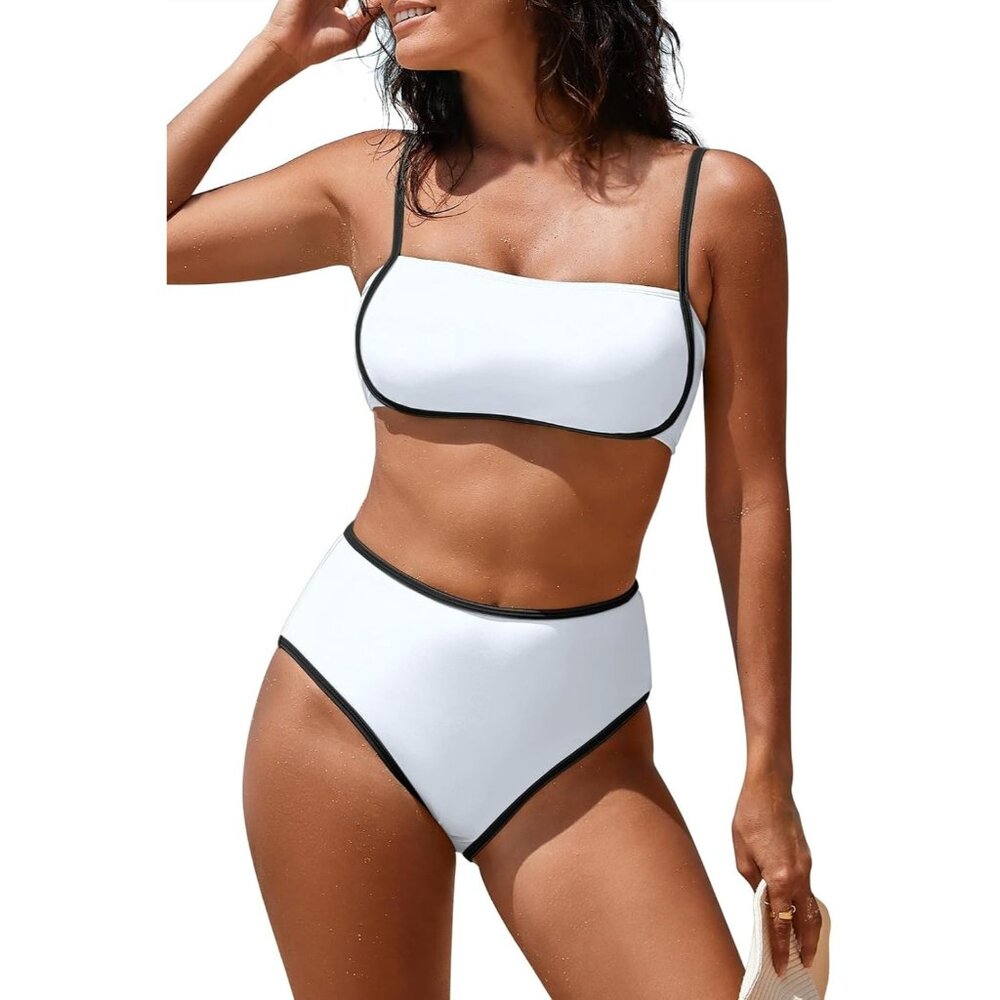 ✨Women White High Waisted Bikini Sets Two Piece Swimsuit High Cut Bathing Suits